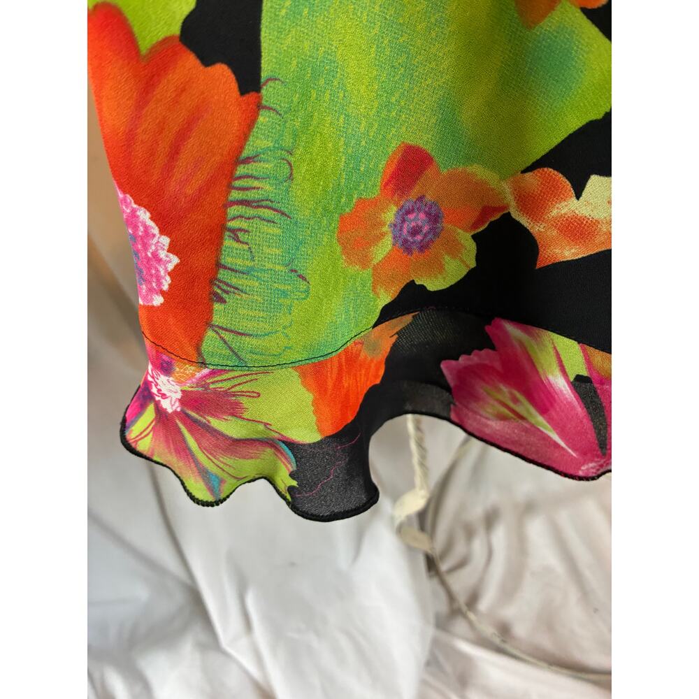 Tribal Dress Vintage A-Line Vibrant Tropical Floral Ruffle Hem V-Neck Lined Sz 8 - Picture 8 of 9